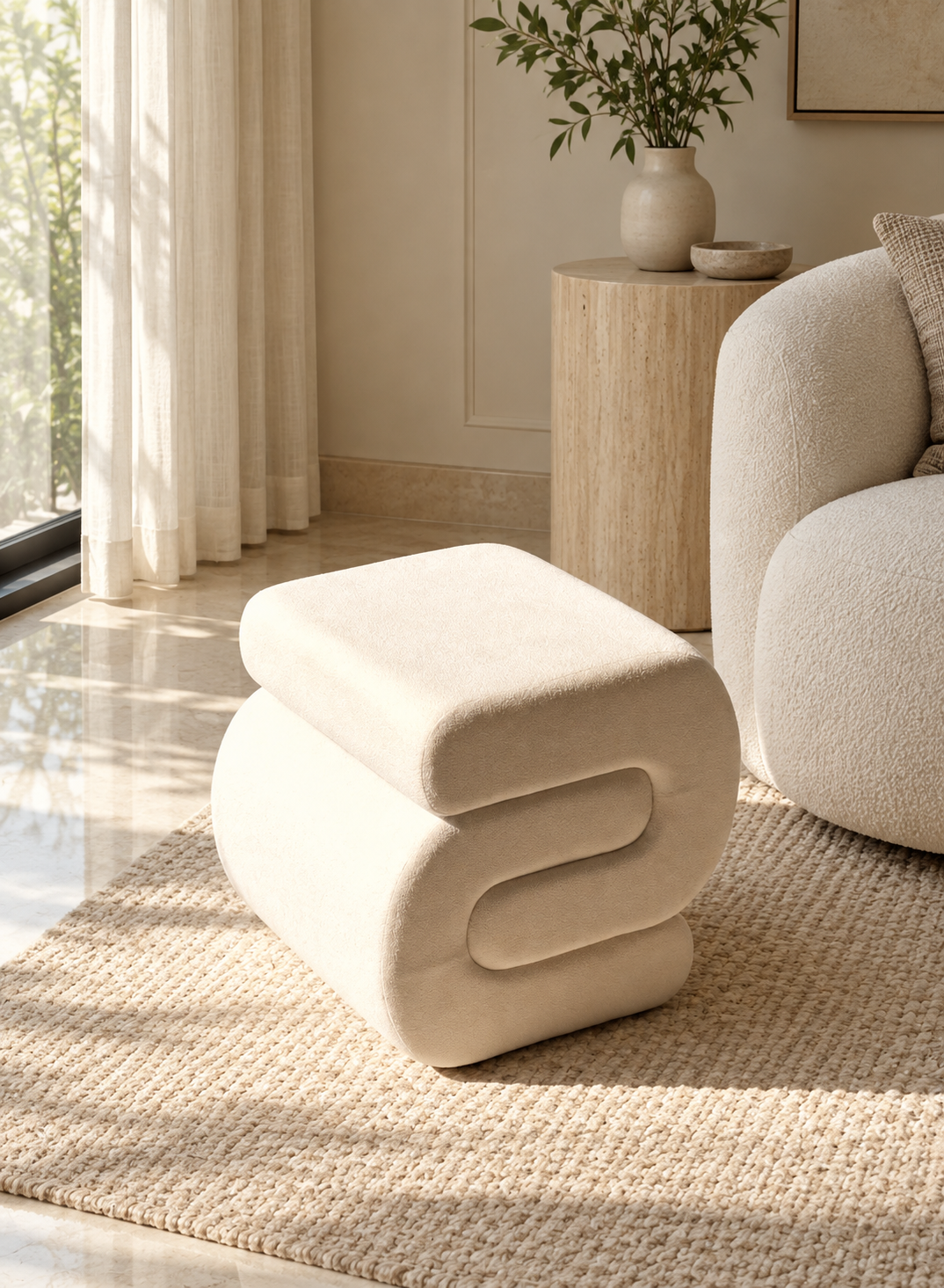 S-Boucle Pouffe - White