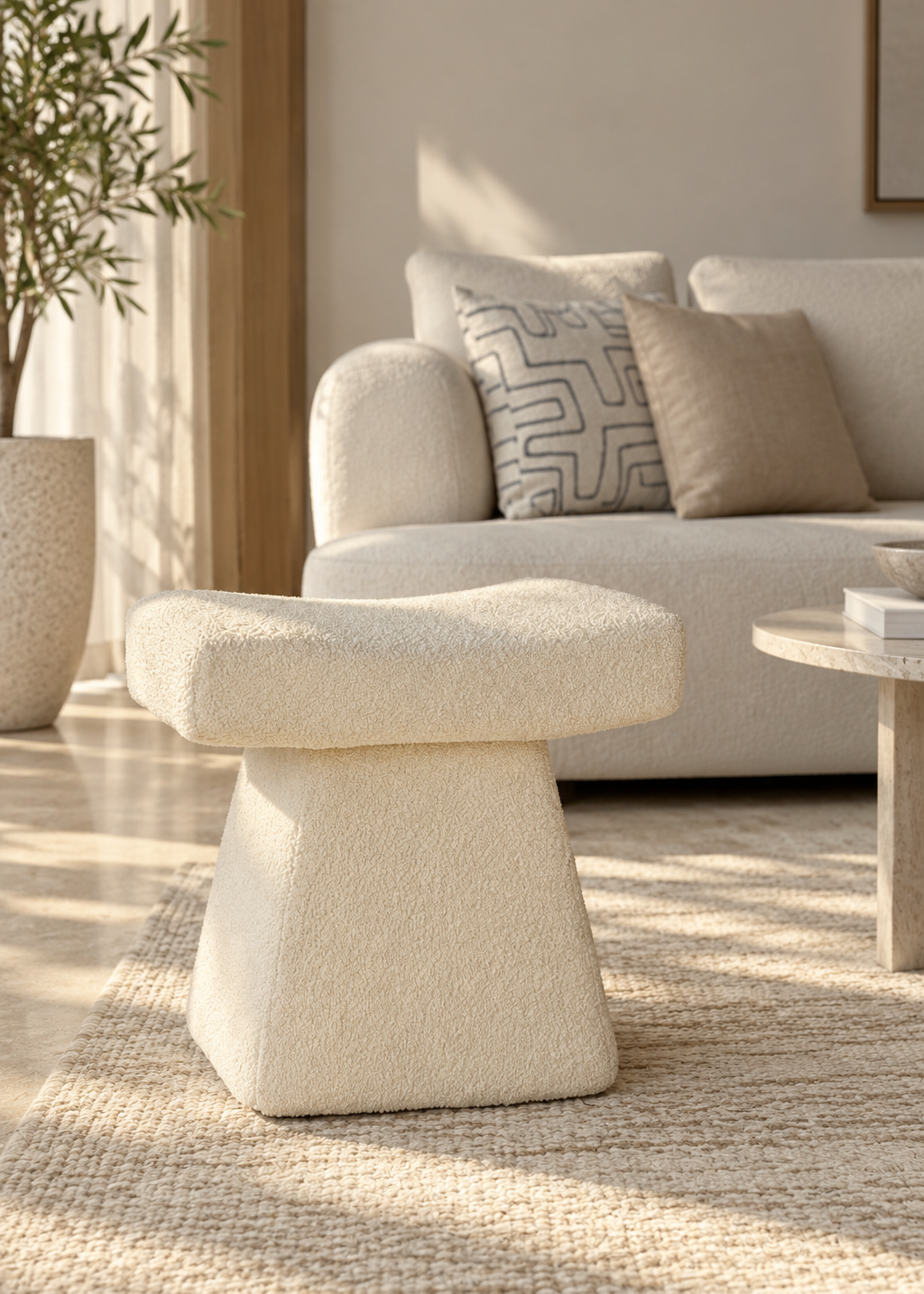 Bouclé Arch Pouffe