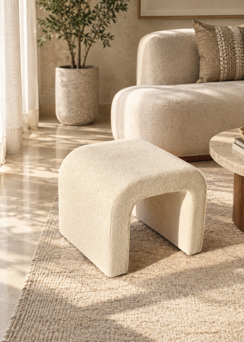 Cascade Curved White Pouffe