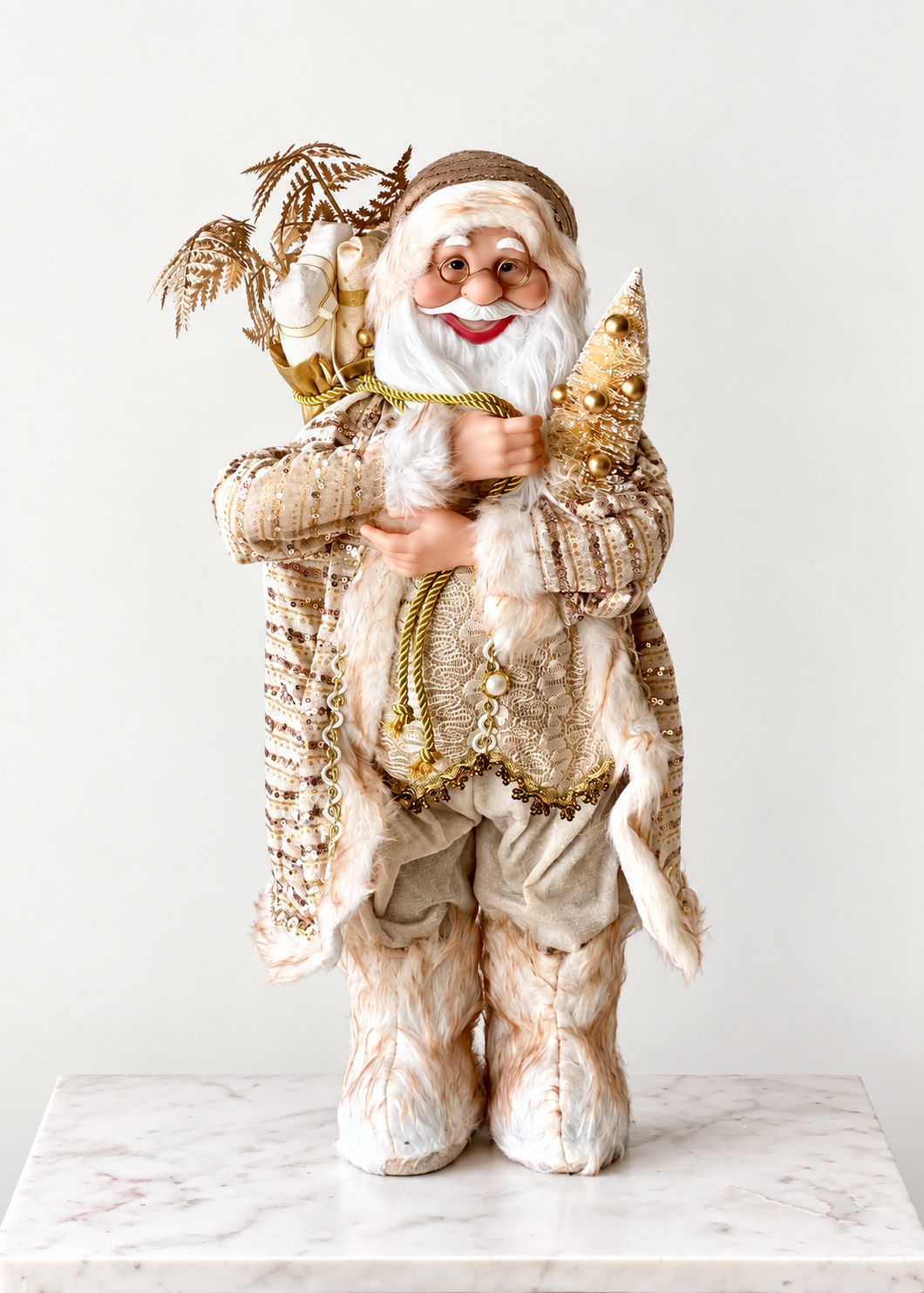 Christmas Jolly Santa Claus - 2 Feet (White and Gold)