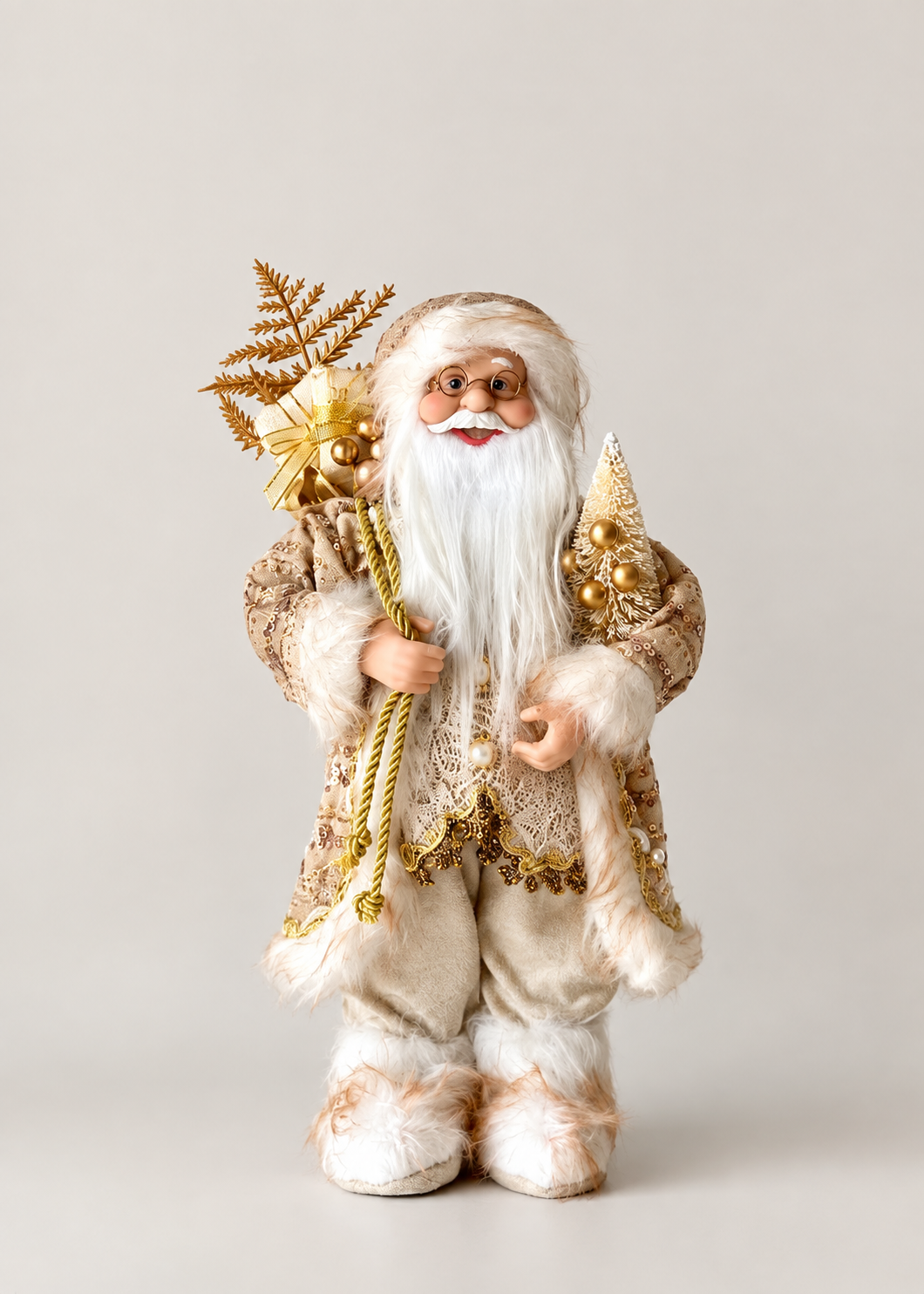 Christmas Jolly Santa Claus - 1 Feet (White and Gold)