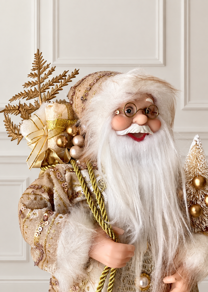 Christmas Jolly Santa Claus - 1 Feet (White and Gold)