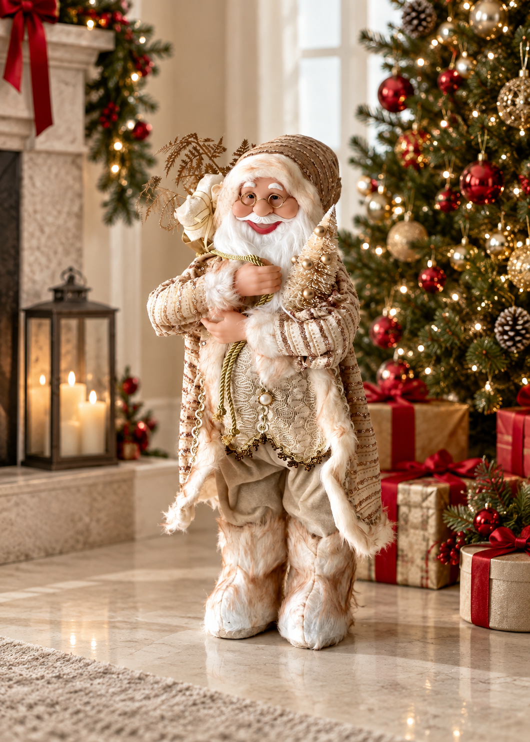 Christmas Jolly Santa Claus - 2 Feet (White and Gold)