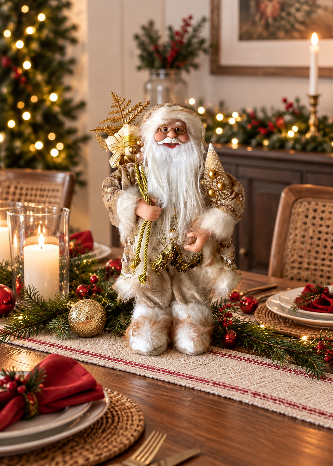 Christmas Jolly Santa Claus - 1 Feet (White and Gold)