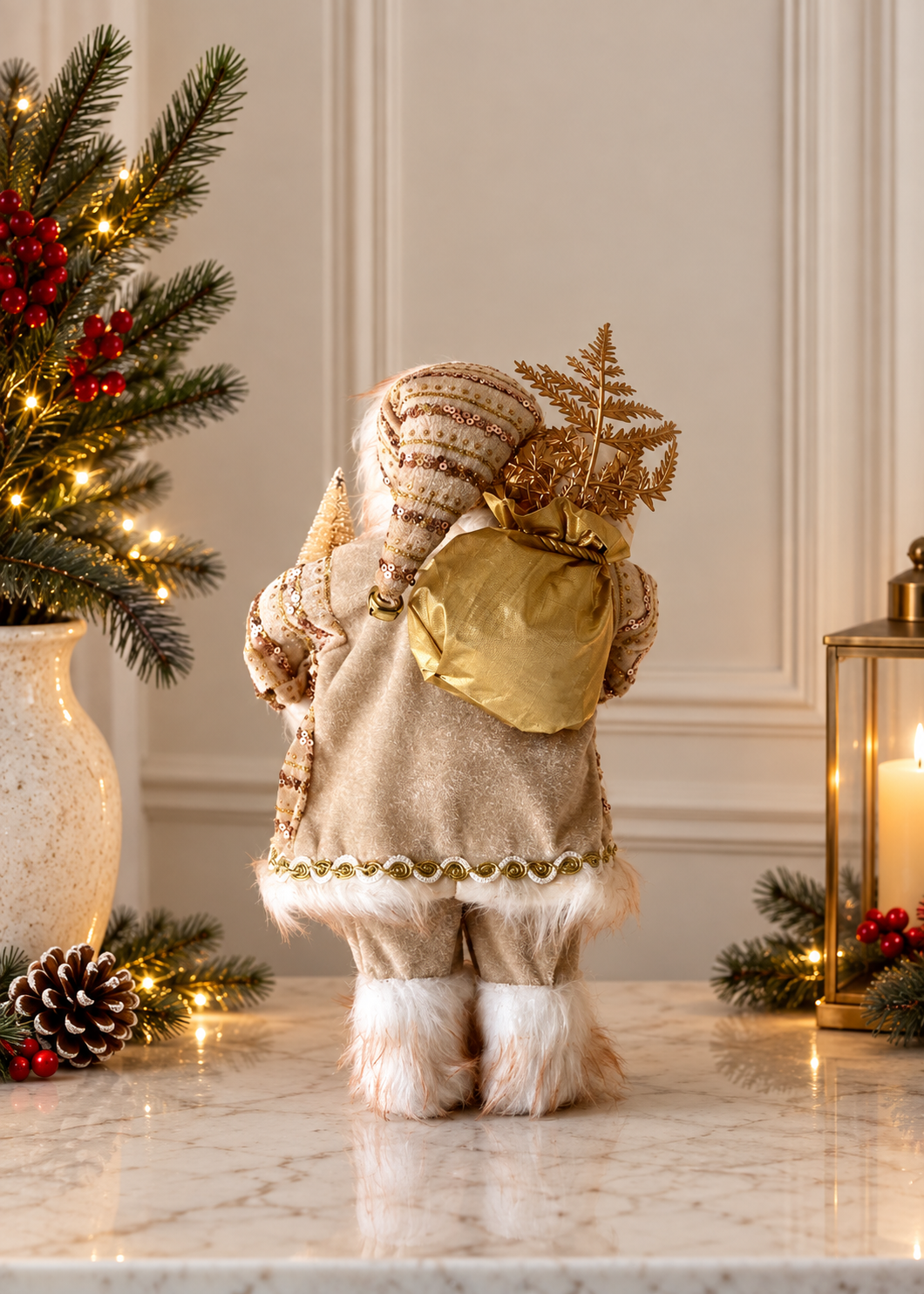 Christmas Jolly Santa Claus - 1 Feet (White and Gold)