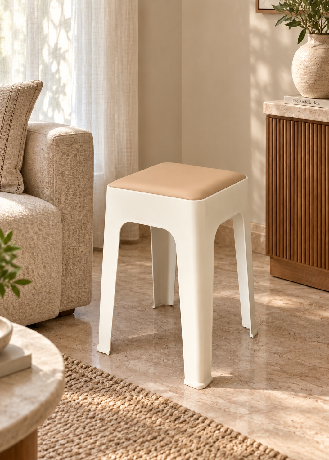 Savoy Stool - White &amp; Beige