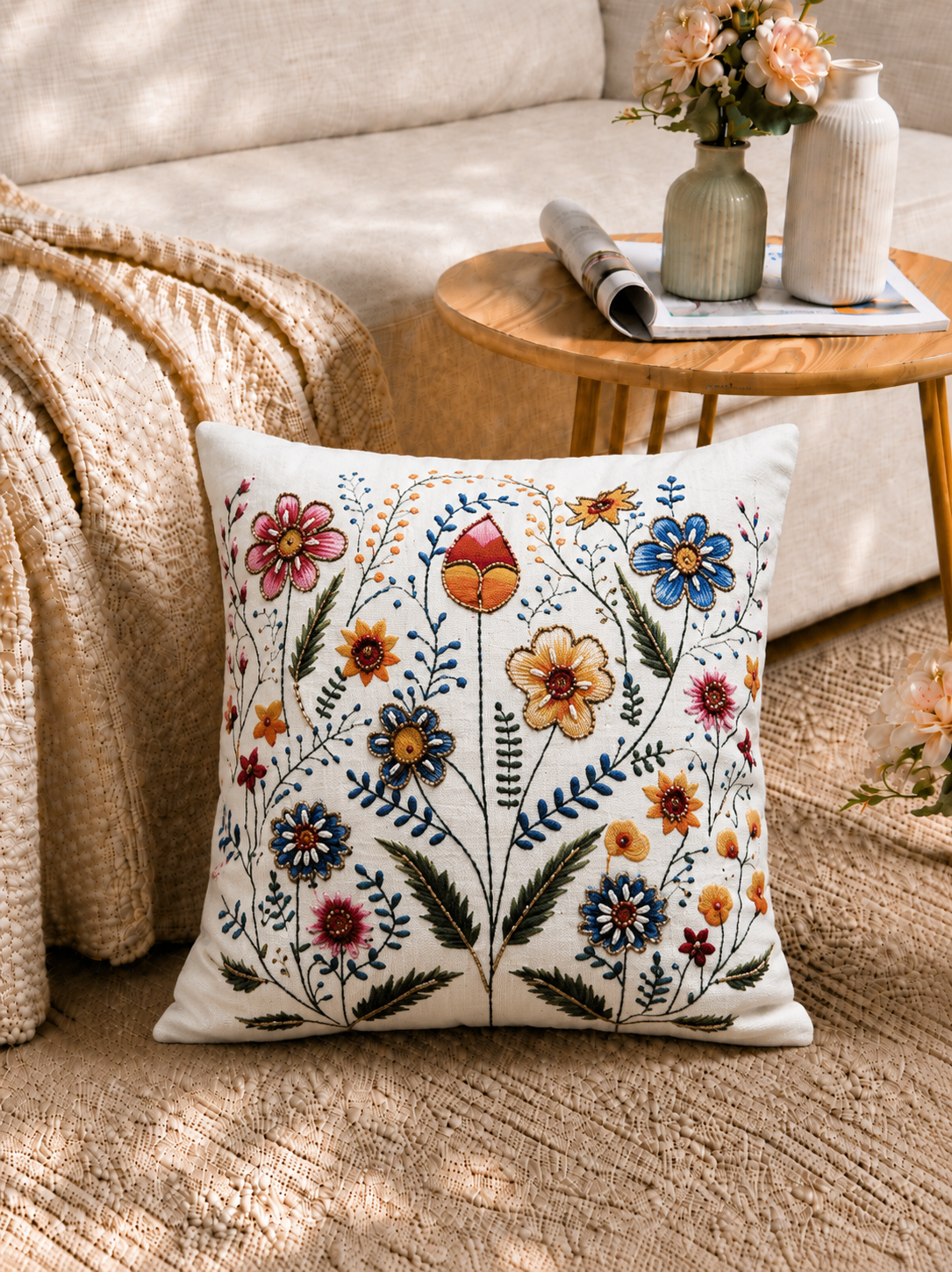 Flora Embroidered Cushion Cover