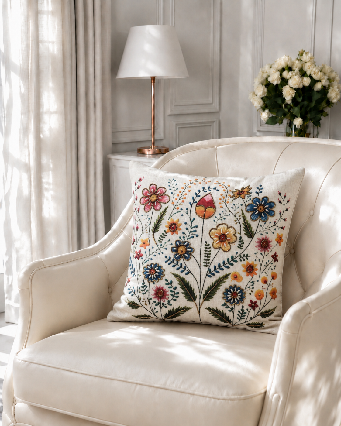 Flora Embroidered Cushion Cover