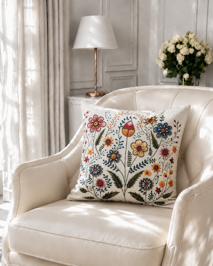 Flora Embroidered Cushion Cover