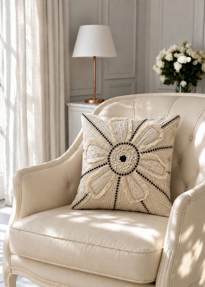 Cream Boho Embroidered Cushion Cover