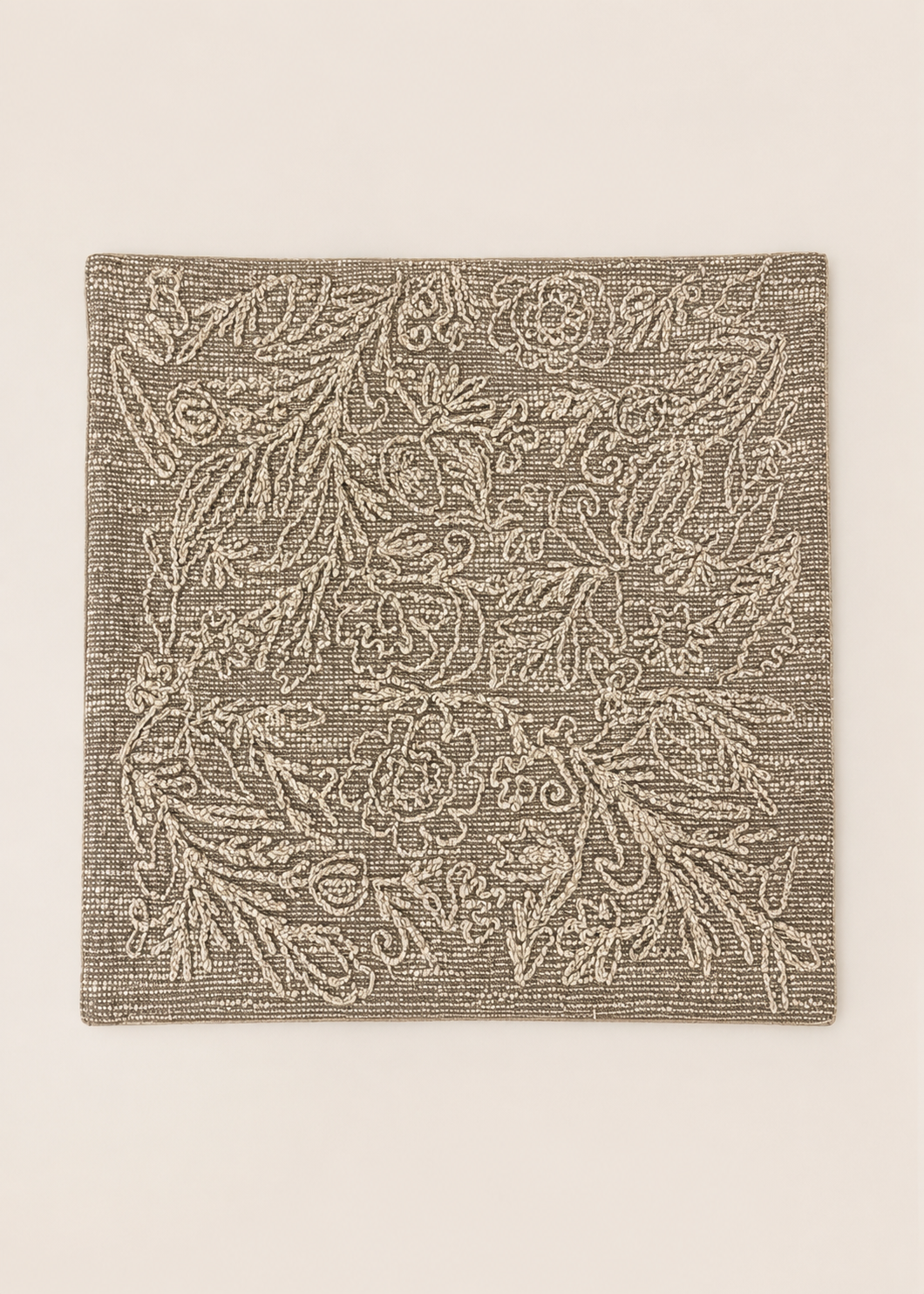 Taupe Floral Embroidered Cushion Cover