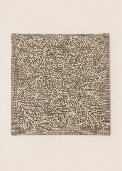 Taupe Floral Embroidered Cushion Cover