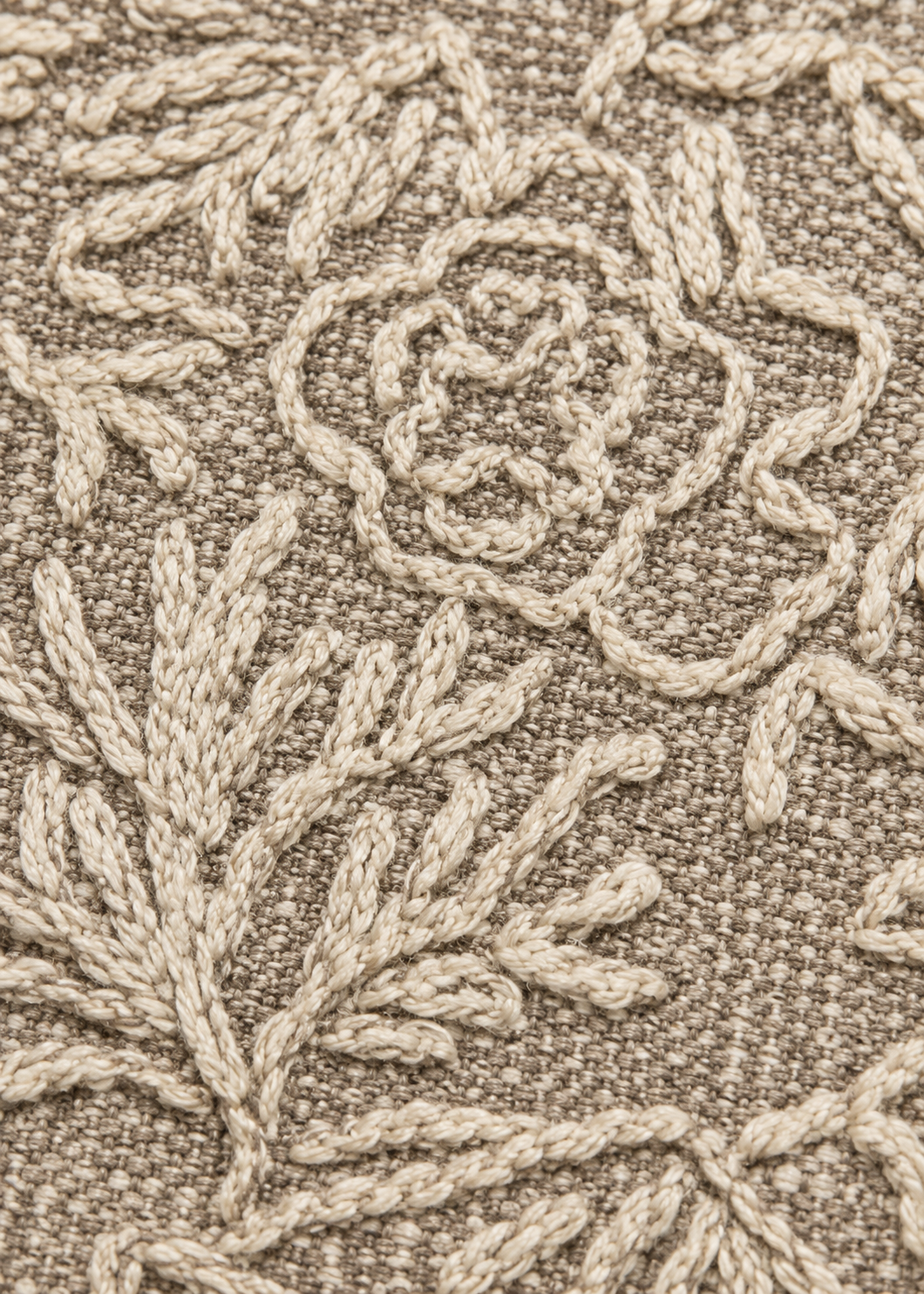 Taupe Floral Embroidered Cushion Cover