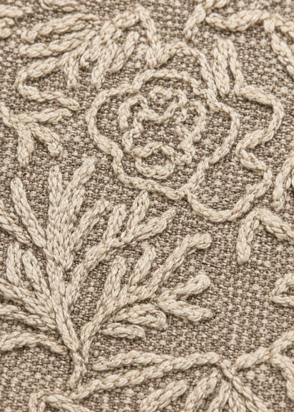 Taupe Floral Embroidered Cushion Cover