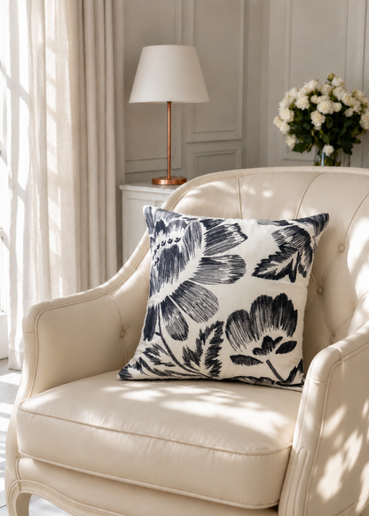 Navy Flora Cushion Cover