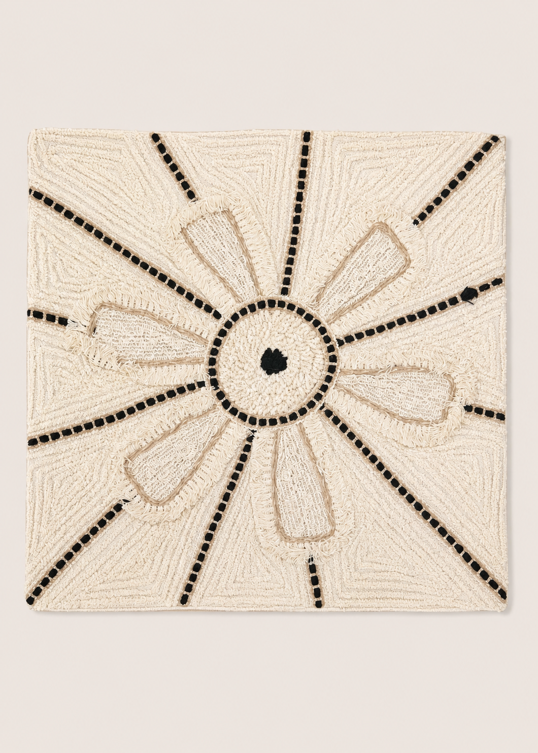 Cream Boho Embroidered Cushion Cover