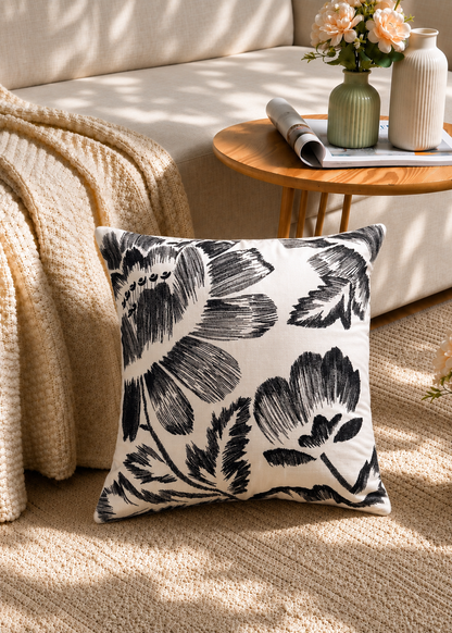 Navy Flora Cushion Cover