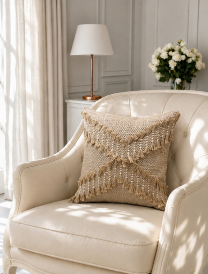 Beige Boho Textured Cushion Cover
