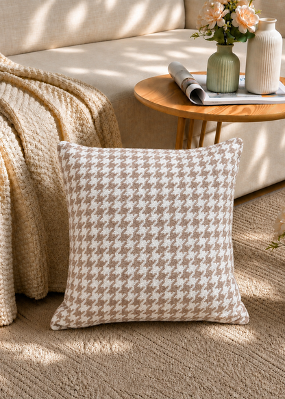 Neutral Houndstooth Cushion Cover