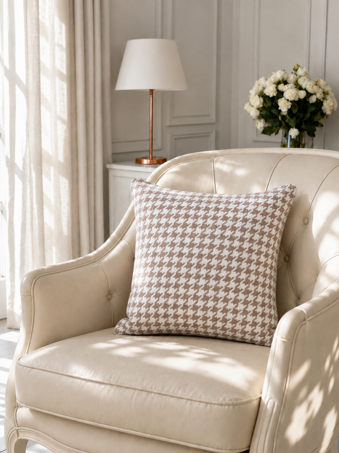 Neutral Houndstooth Cushion Cover
