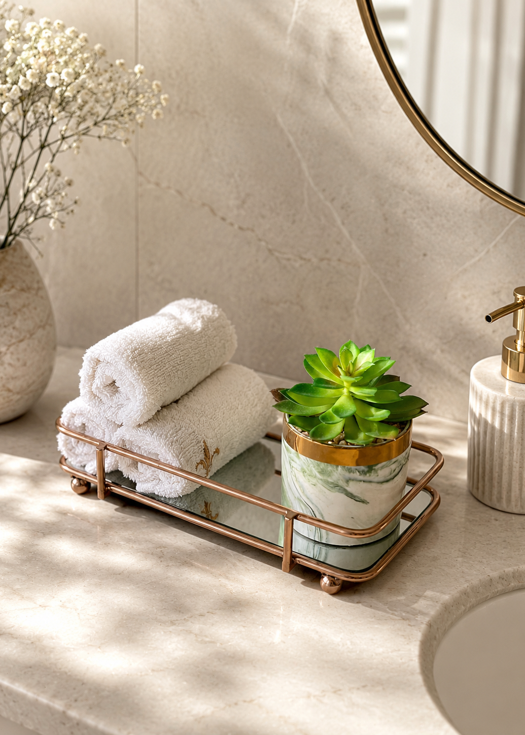 Milan Napkin Mirror Tray - Rose Gold