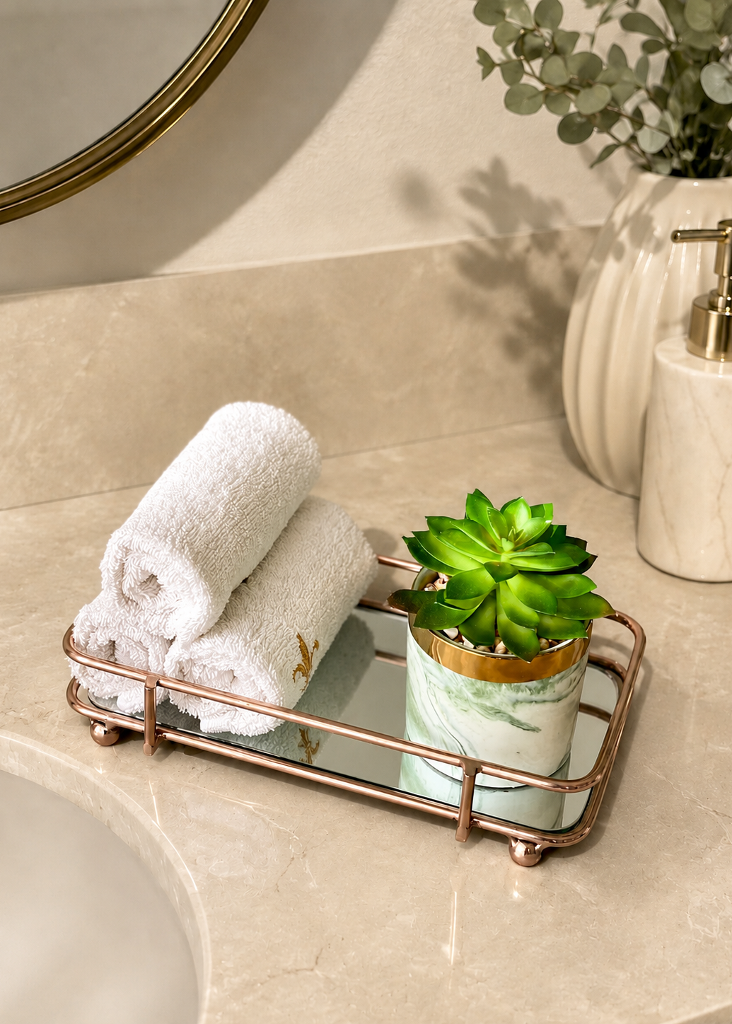 Milan Napkin Mirror Tray - Rose Gold