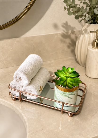 Milan Napkin Mirror Tray - Rose Gold