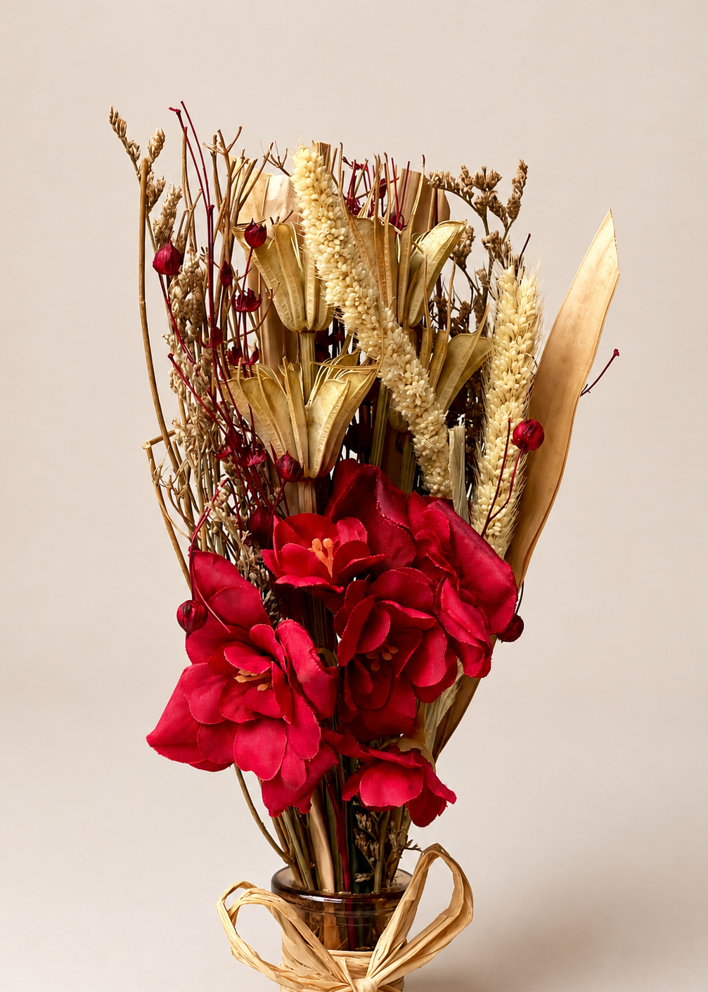 Artificial Crimson Flower Bunch with Vase