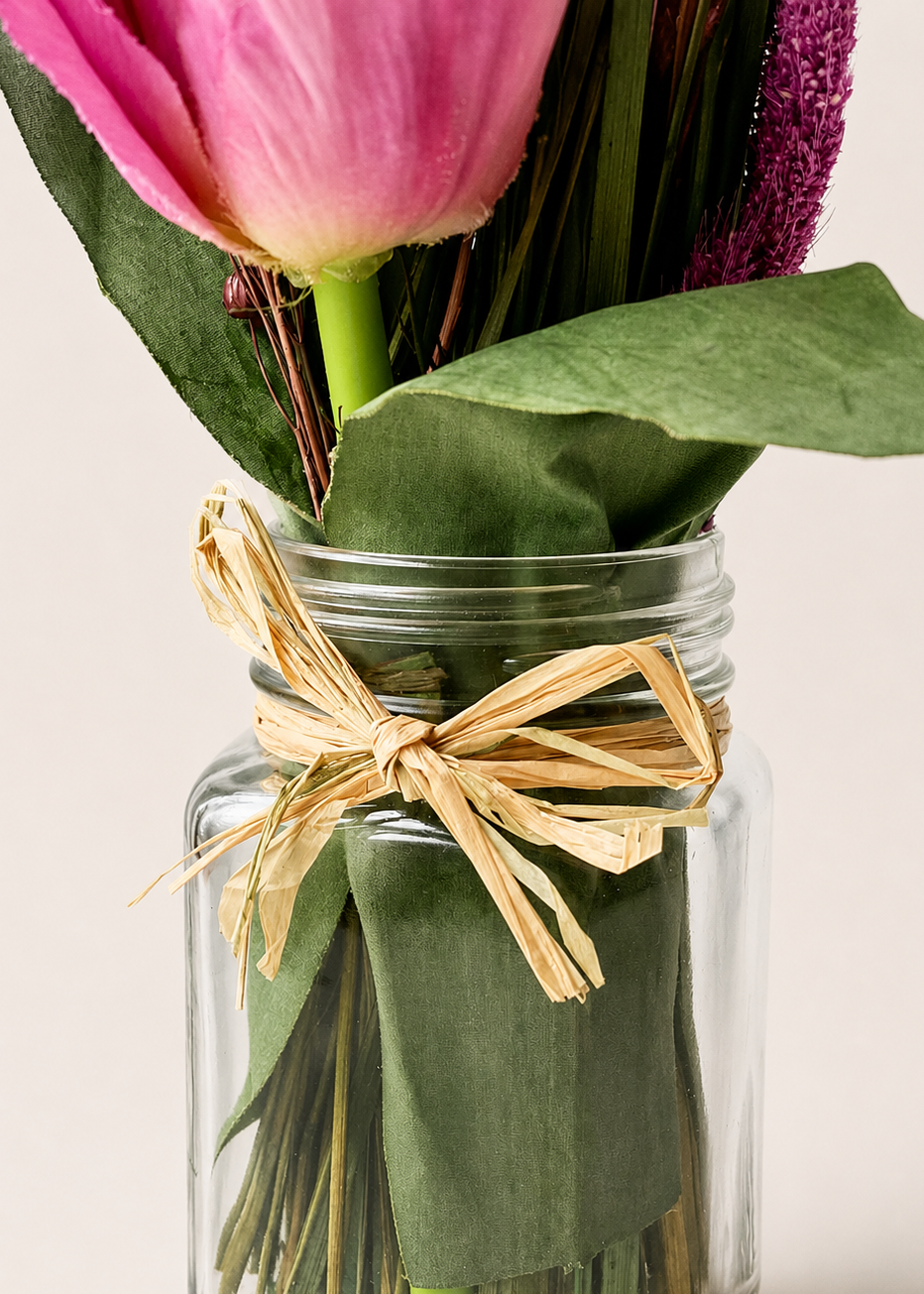 Artificial Pink Tulip Flower Bunch with Vase