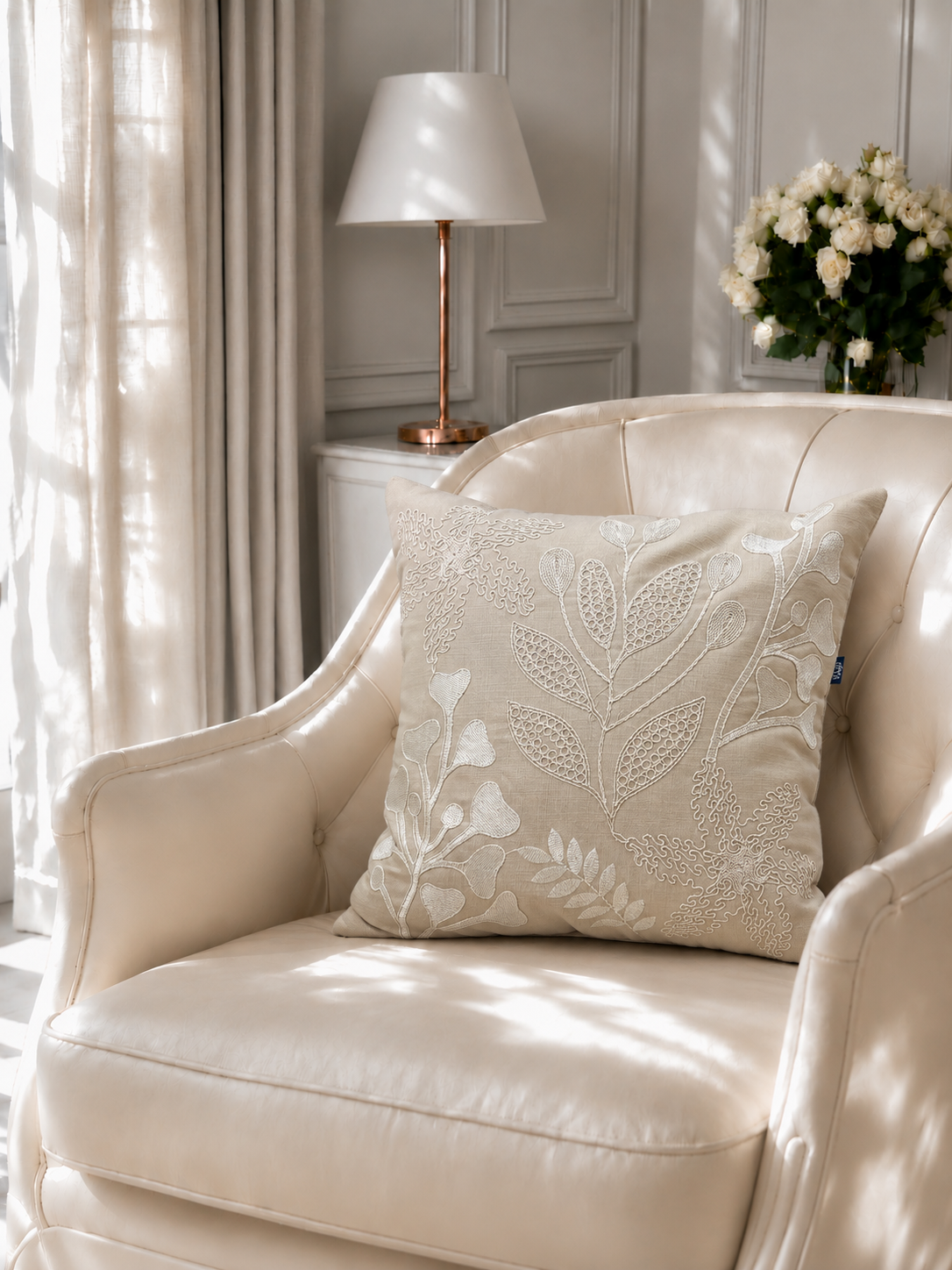 Cream Fern Cushion Cover