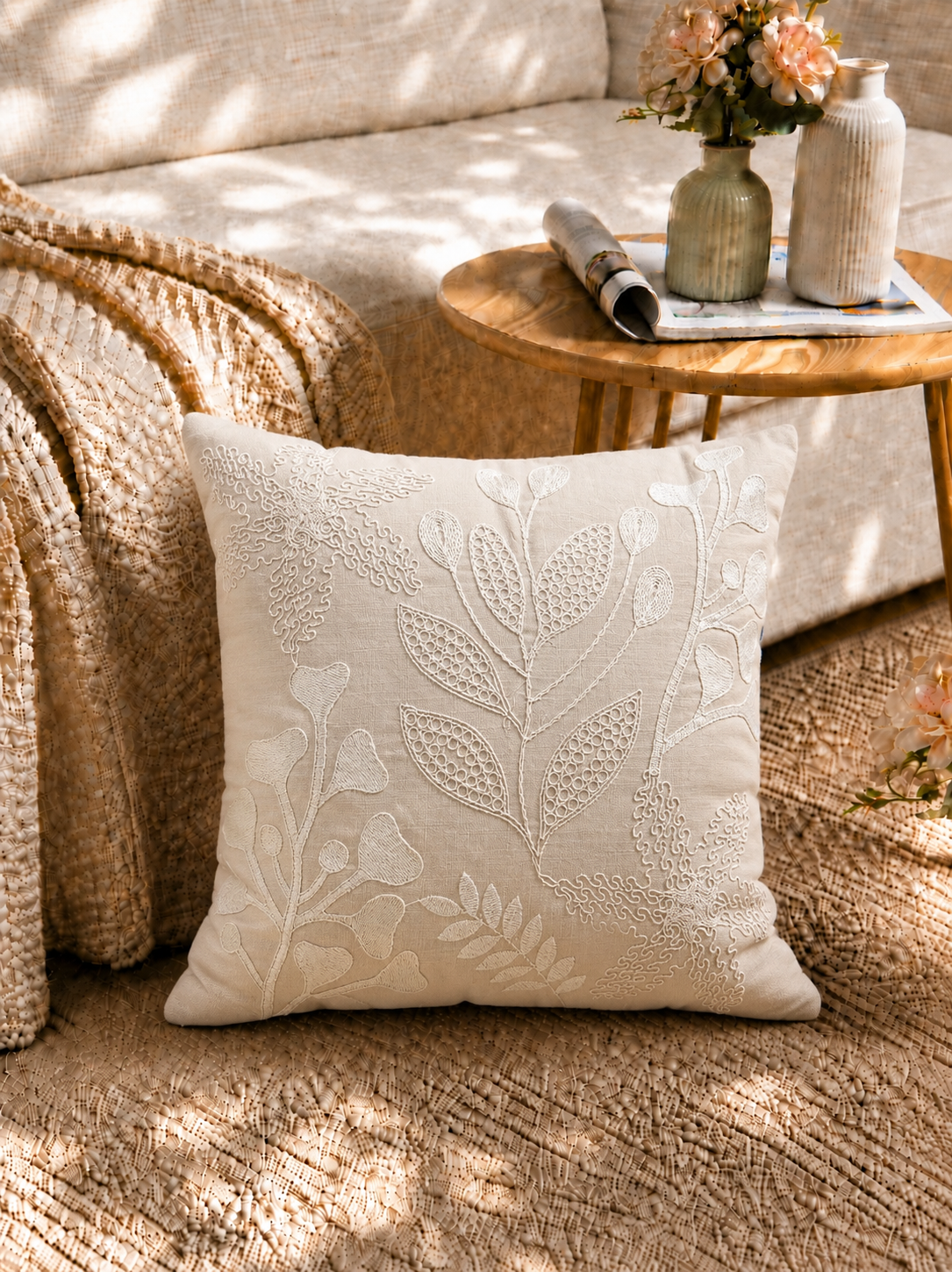 Cream Fern Cushion Cover