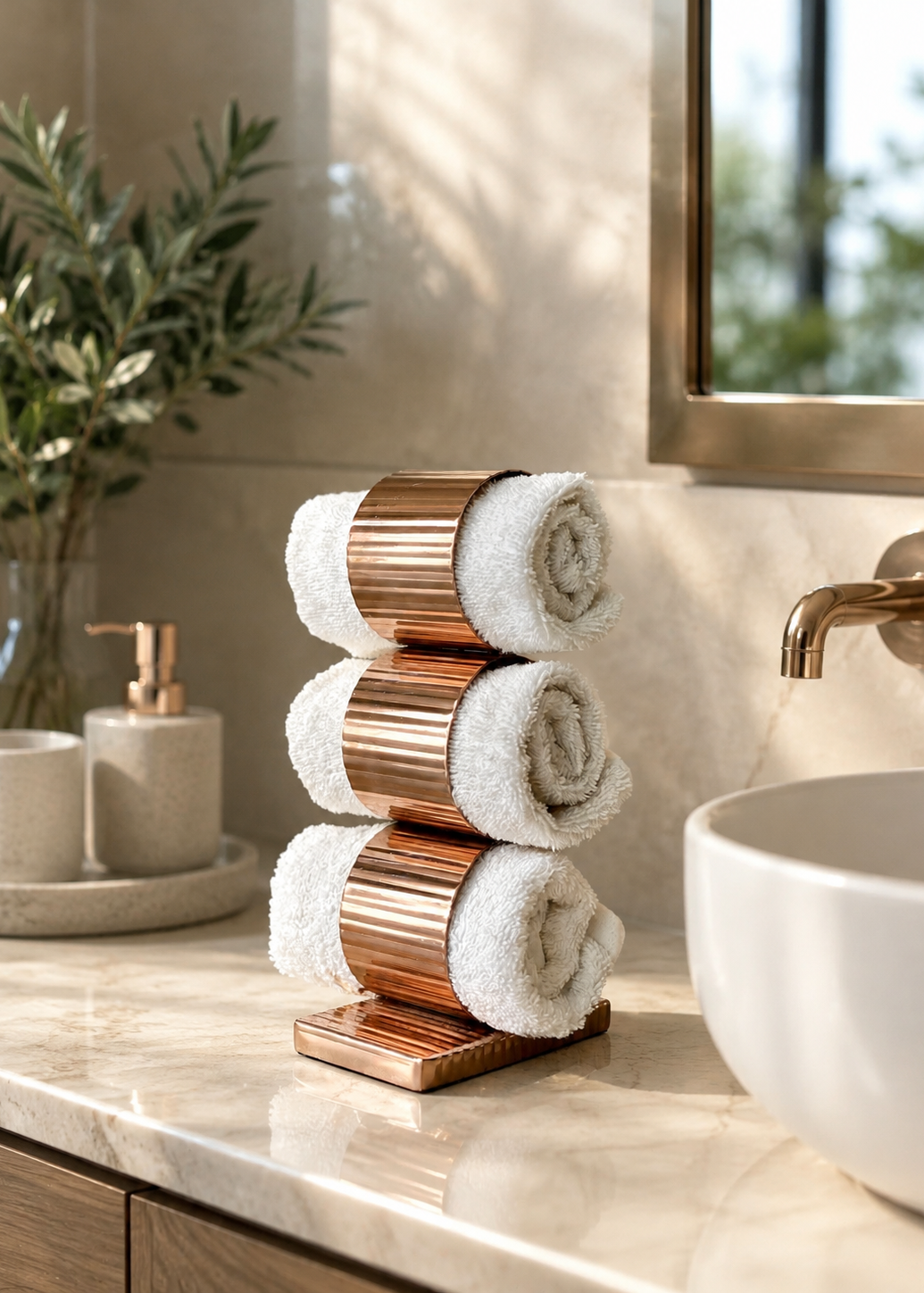 Safi Fluted Napkin Ring Holder - Rose Gold