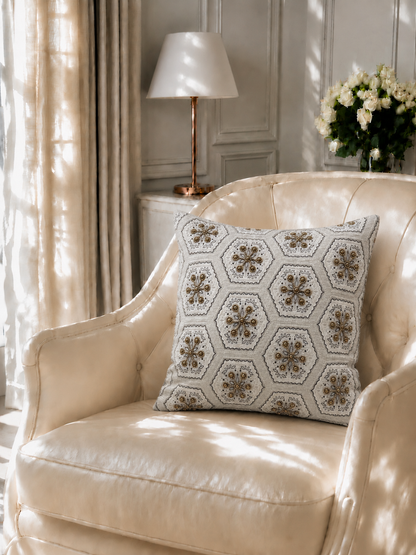 Ivory Floral Medallion Cushion Cover