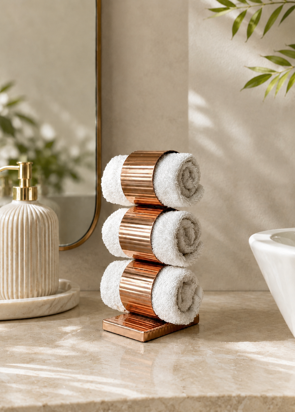Safi Fluted Napkin Ring Holder - Rose Gold