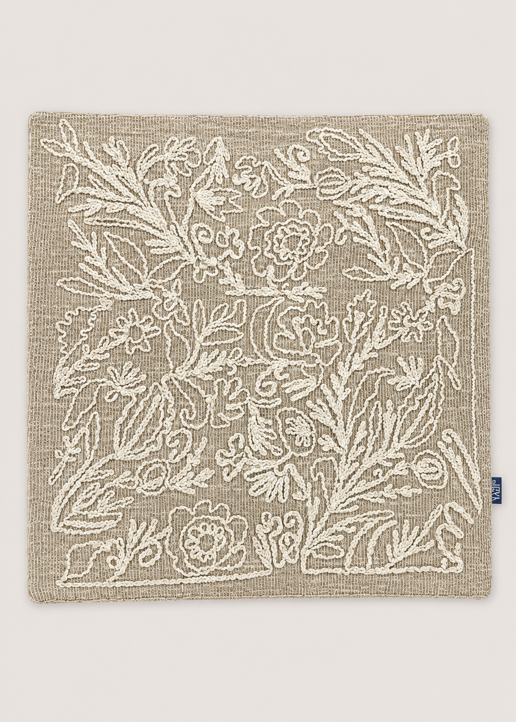 Beige Floral Embroidered Cushion Cover