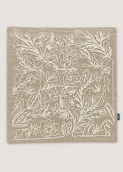 Beige Floral Embroidered Cushion Cover