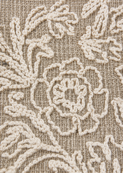 Beige Floral Embroidered Cushion Cover