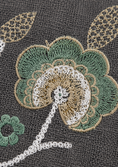 Grey Floral Applique Cushion Cover