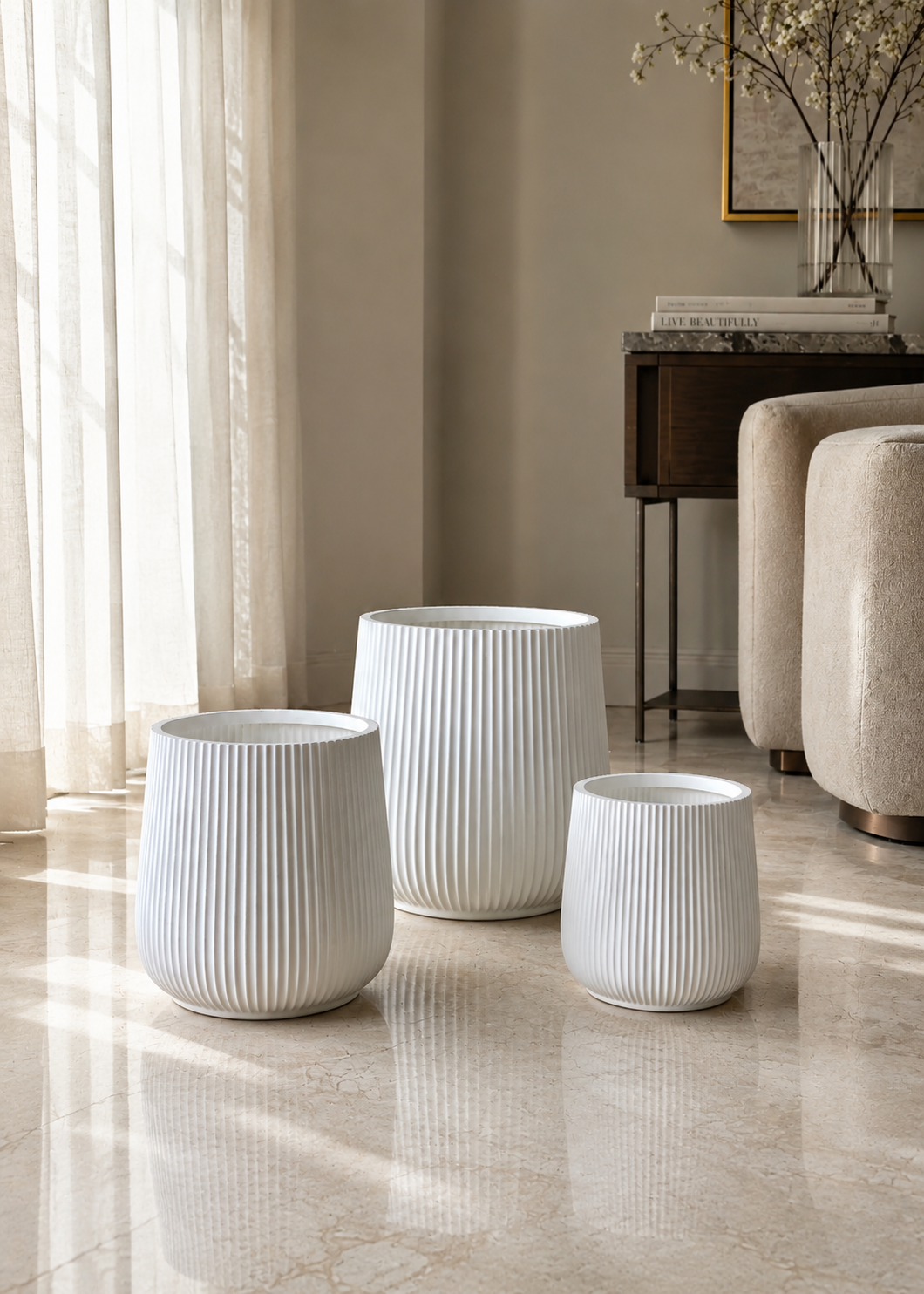 Luna Fluted Planter - White