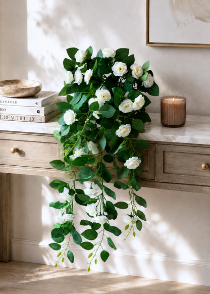 Artificial Trailing Rose Vine Plant - White