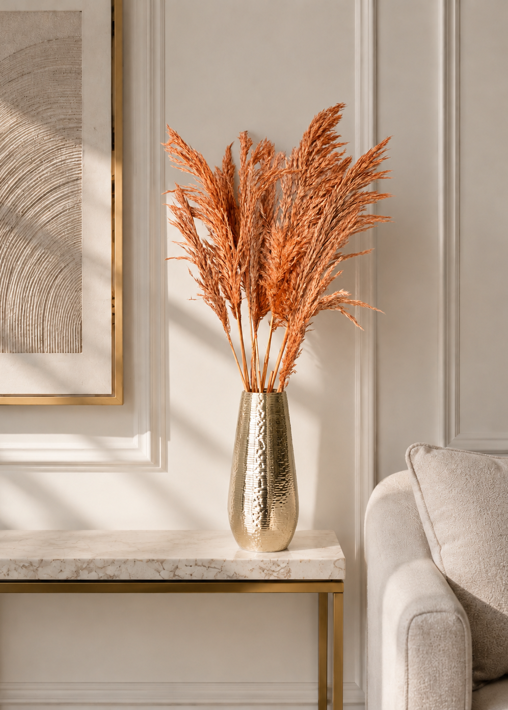 Artificial Feather Pampas Bunch -  Autumn Orange