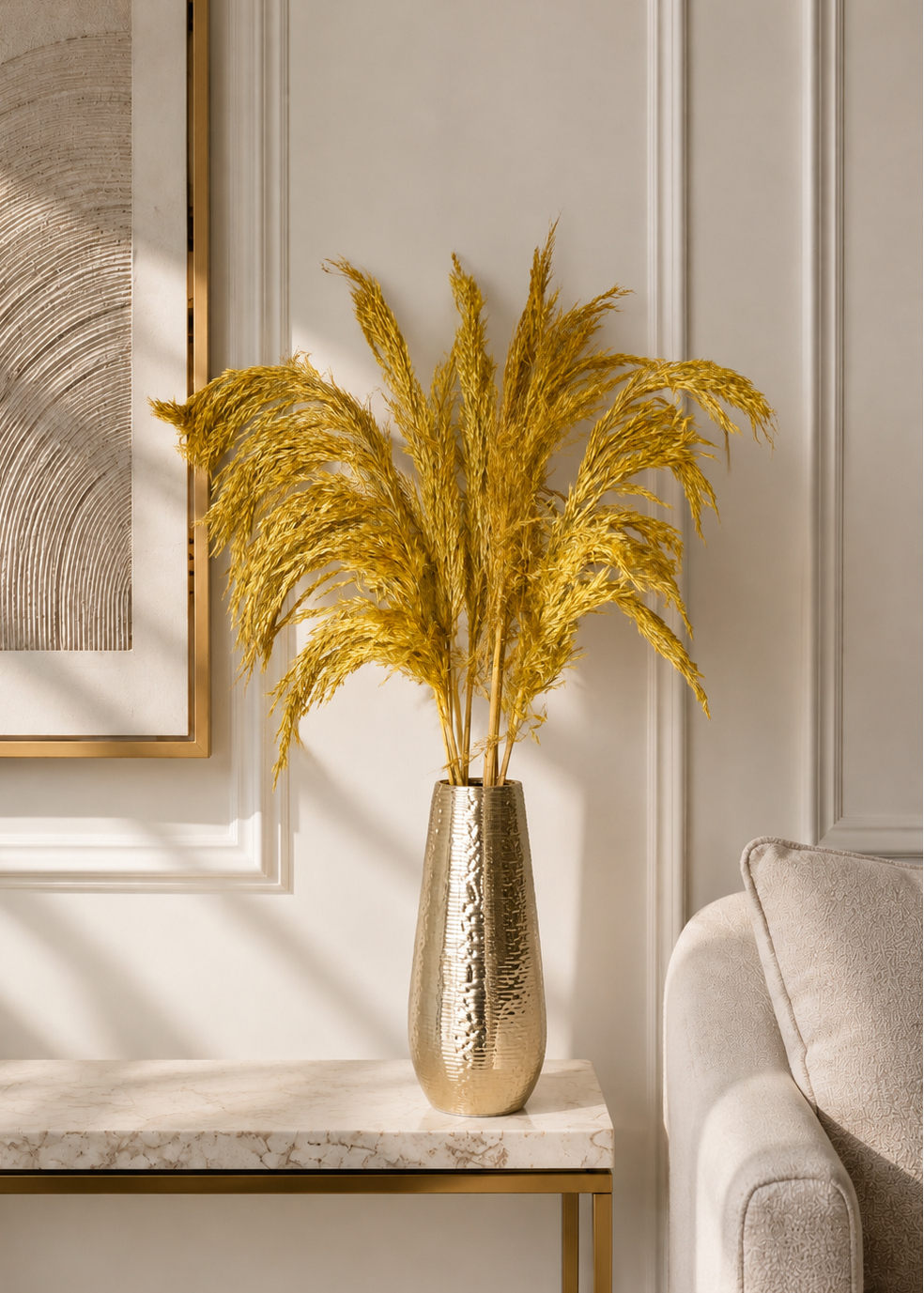 Artificial Feather Pampas Bunch - Yellow