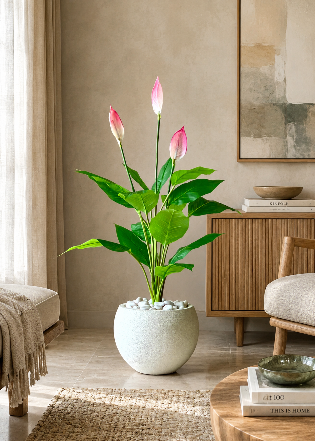 Artificial Pink Peace Lily Plant - 3.4 Feet