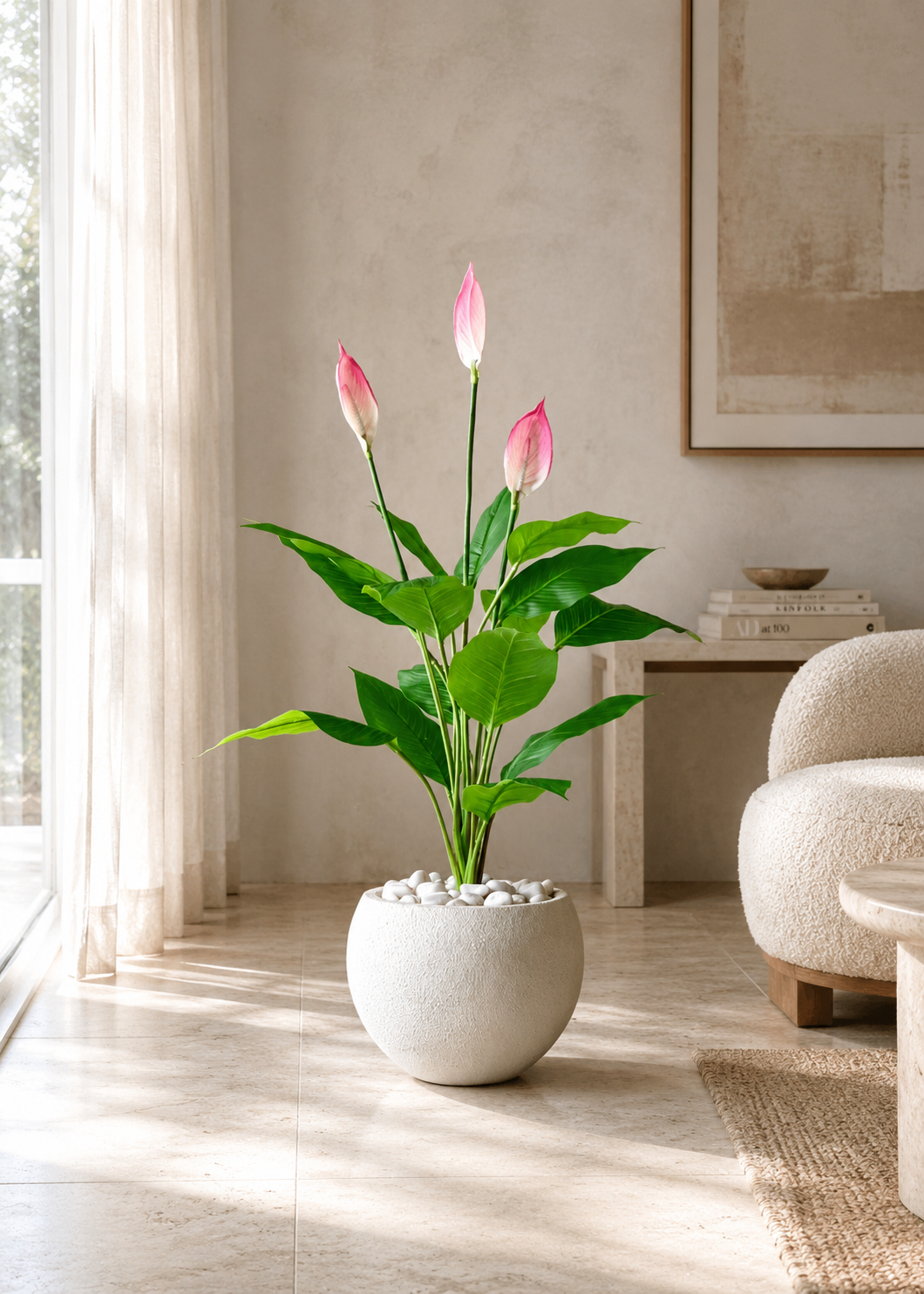 Artificial Pink Peace Lily Plant - 3.4 Feet