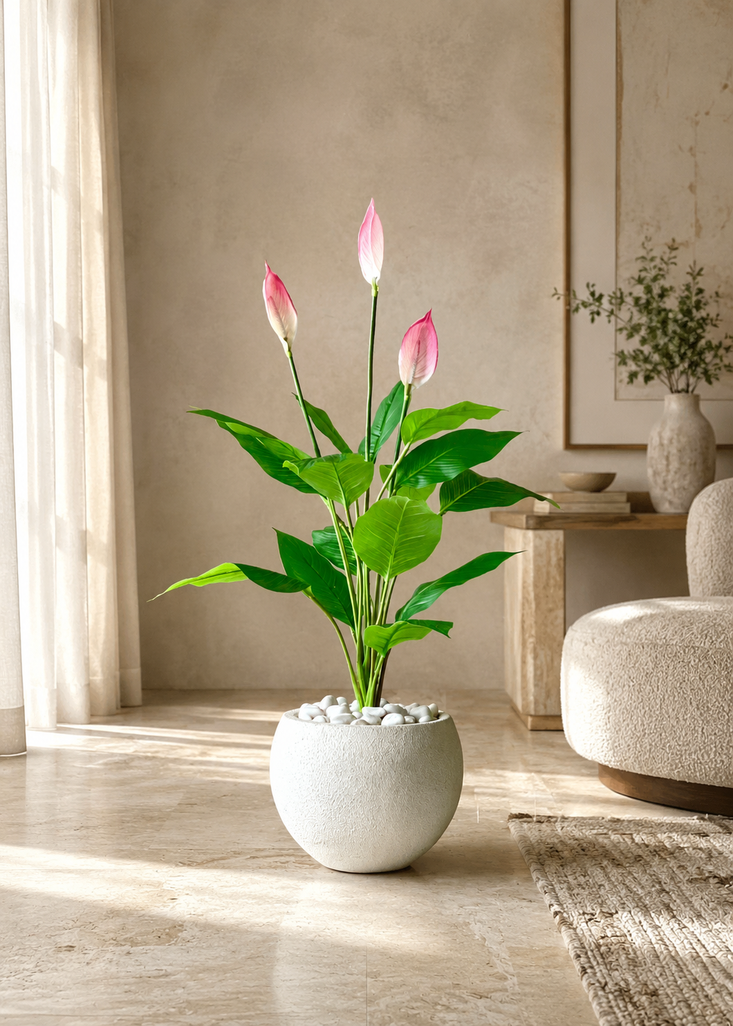 Artificial Pink Peace Lily Plant - 3.4 Feet