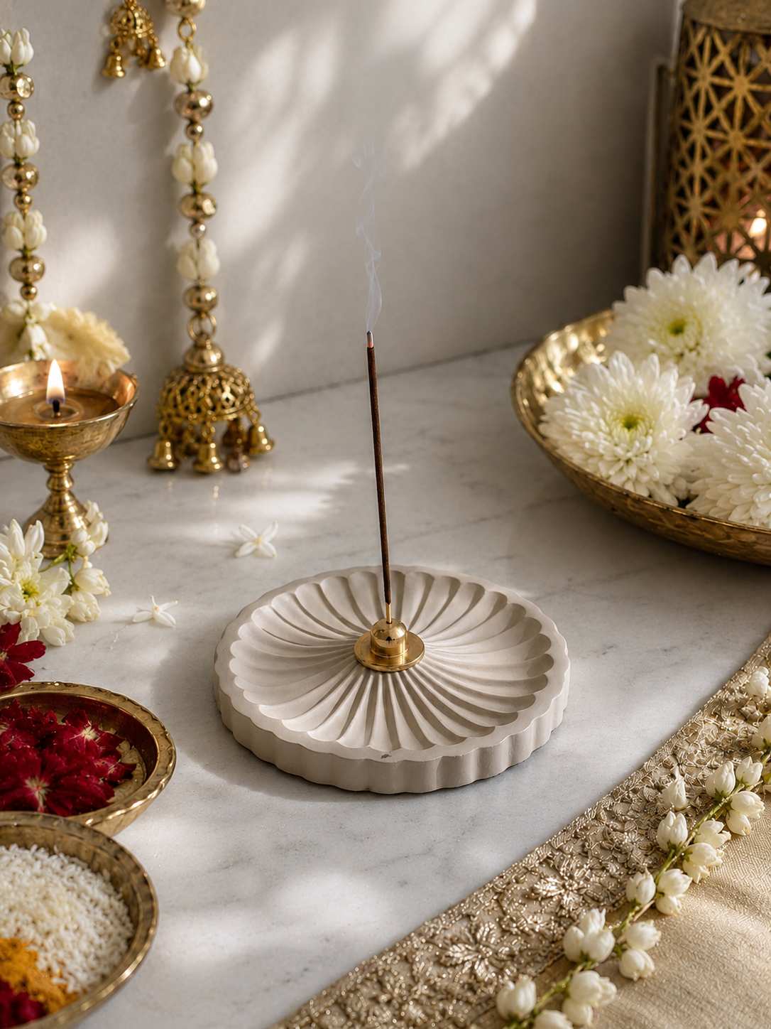 Umber Round Incense Holder - Beige