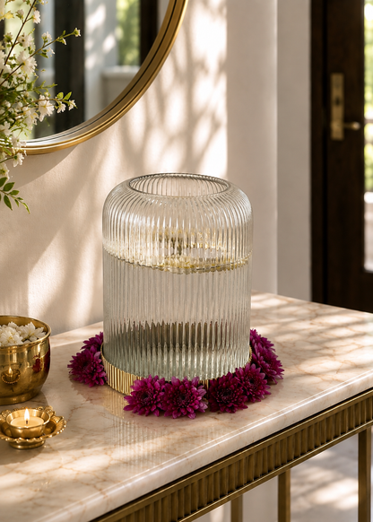 Fluted Glass Gold Vase - Dome
