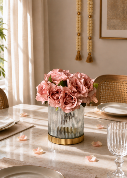 Fluted Glass Gold Vase - Dome
