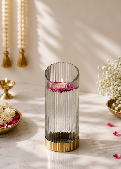 Fluted Glass Gold Vase - Tall