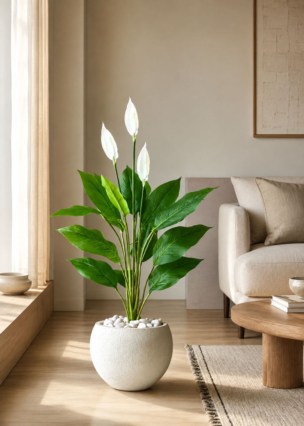 Artificial White Peace Lily Plant - 3.4 Feet